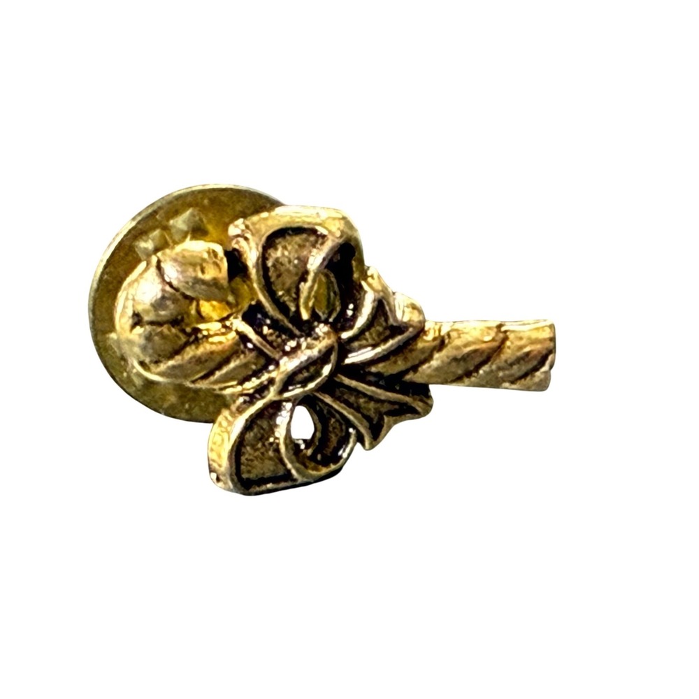 Gold Tone Candy Cane Bow Lapel Pin Tie Tack‎ Brooch Vintage Accessory